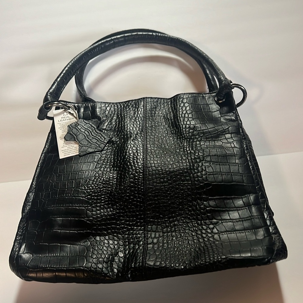 NEW Unbranded Genuine Leather Crocodile Print  Large Black Purse